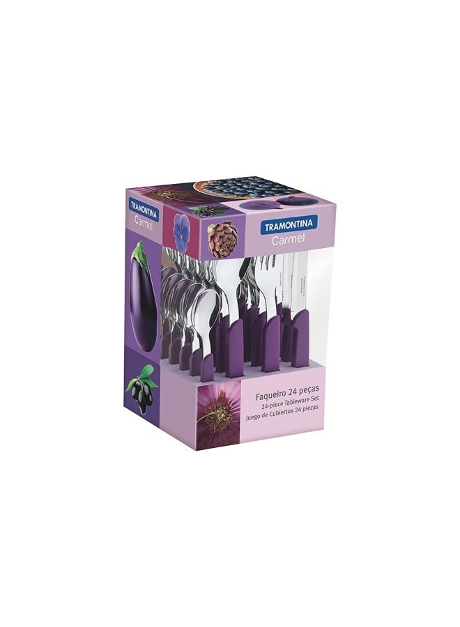 TRAMONTINA Carmel 24 Pieces Stainless Steel Flatware Set with Purple Polypropylene Handles Purple  - Image 2