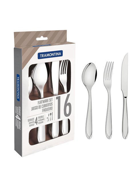 Laguna 16 Pieces Stainless Steel Flatware Set with Steak Knife and High Gloss Finish and Detailing on the Handles Silver
