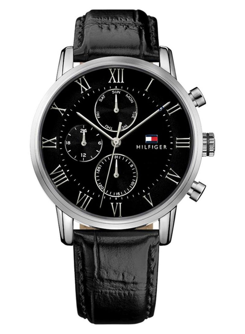 TOMMY HILFIGER Men's Kane Round Shape Leather Band Analog Wrist Watch 44 mm - Black - 1791401 - Image 1