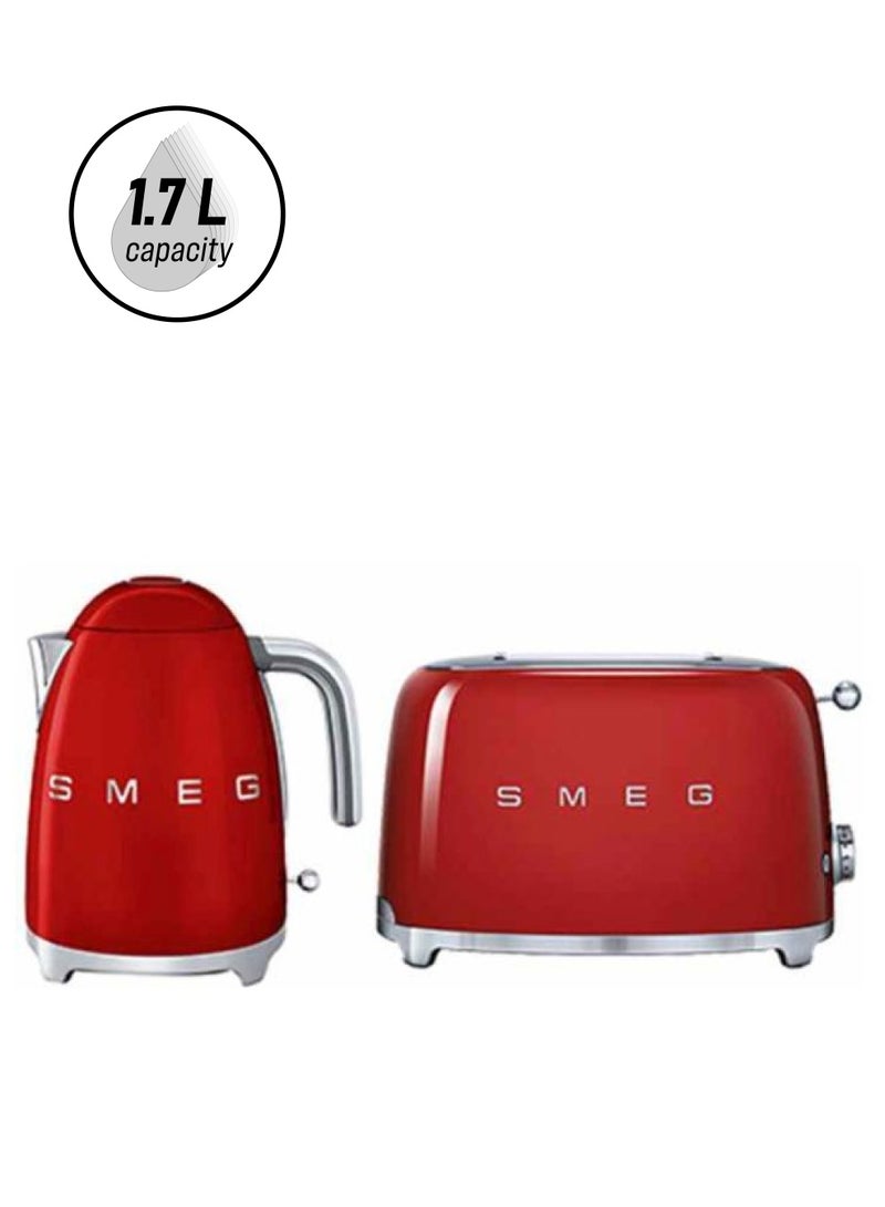 smeg 50's Retro Style Aesthetic Toaster 950W With Electric Kettle 1.7L 3000W 1.7 L 3000 W KLF11RDK+TSF01RDUK Red  - Image 1