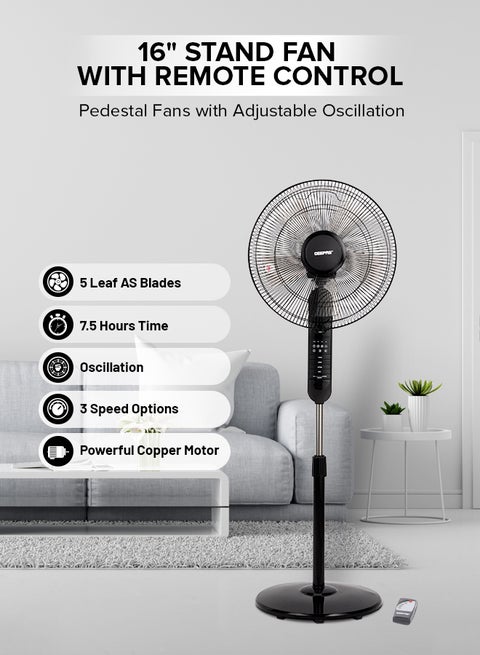 مروحة عمودية مع جهاز تحكم عن بعد 60 W GF9489N أسود