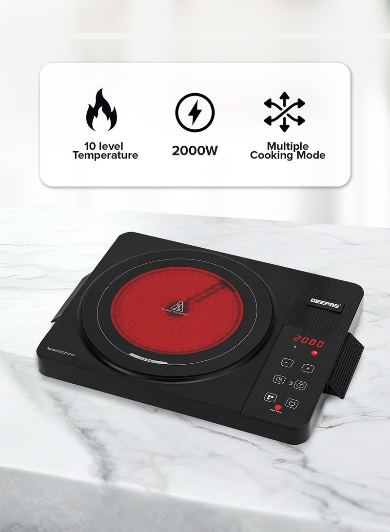 GEEPAS Digital Infrared Cooker Infrared Burner-GIC6101, With 10 Level Adjustable Temperature, Single Cooking Hob With Button Control, Multi Functions Include Hot Pot, Fry, Stir Fry, BBQ, Soup, Water, Warm 2000 W GIC6101K Black  - Image 2