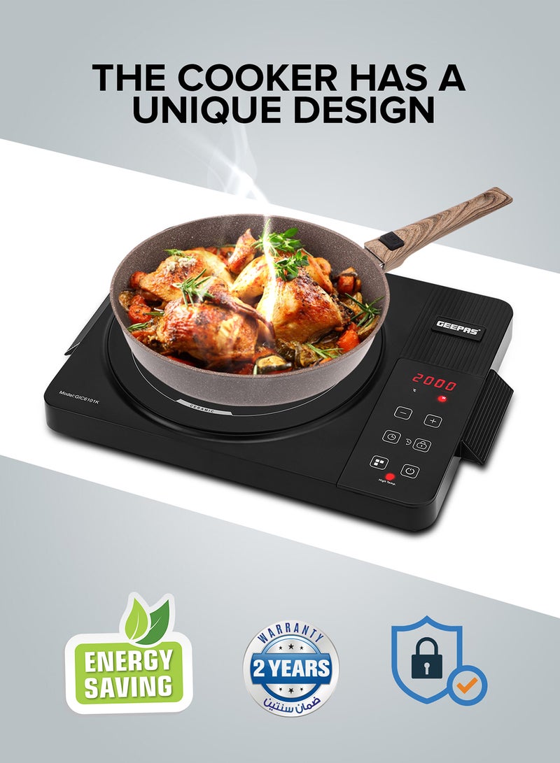 GEEPAS Digital Infrared Cooker Infrared Burner-GIC6101, With 10 Level Adjustable Temperature, Single Cooking Hob With Button Control, Multi Functions Include Hot Pot, Fry, Stir Fry, BBQ, Soup, Water, Warm 2000 W GIC6101K Black  - Image 4
