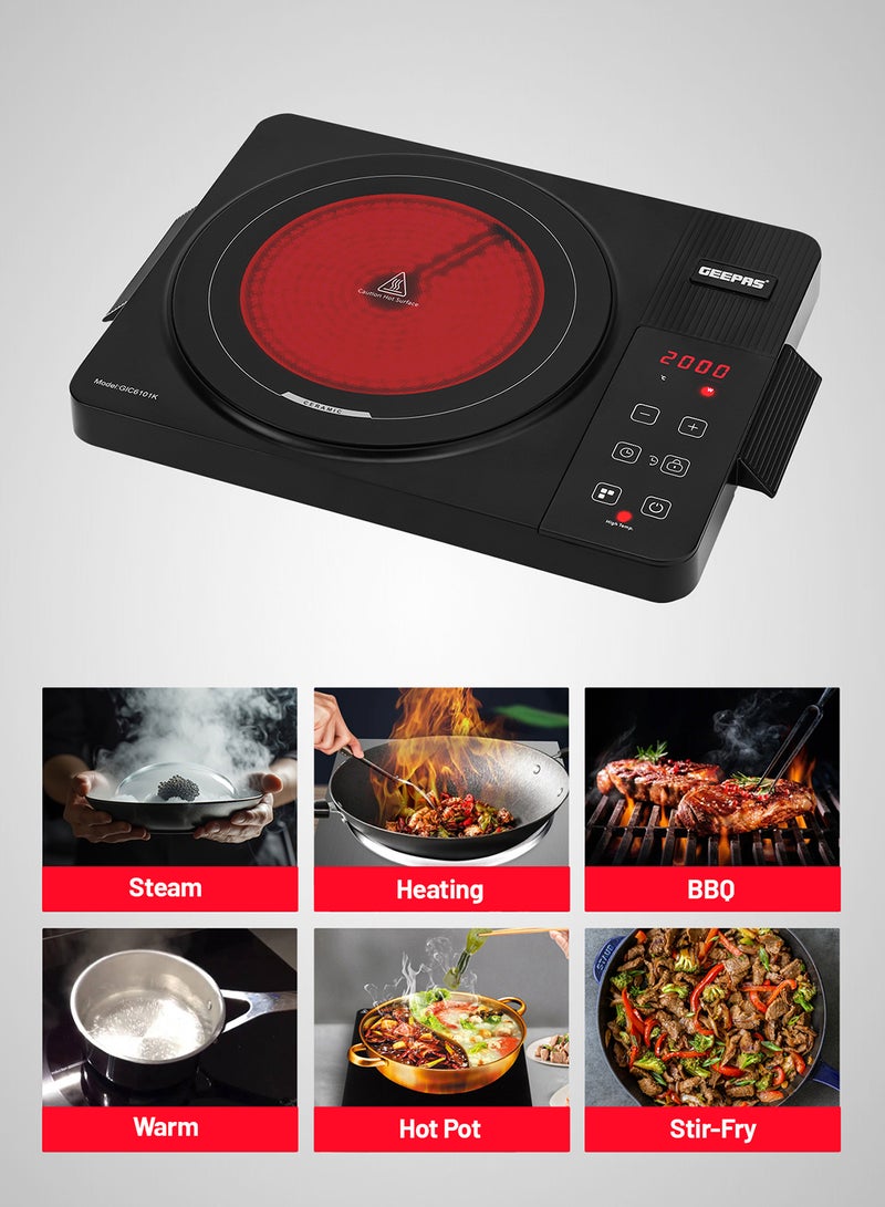 GEEPAS Digital Infrared Cooker Infrared Burner-GIC6101, With 10 Level Adjustable Temperature, Single Cooking Hob With Button Control, Multi Functions Include Hot Pot, Fry, Stir Fry, BBQ, Soup, Water, Warm 2000 W GIC6101K Black  - Image 5