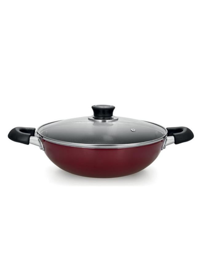 Royalford - Wok Pan With Glass Lid Pfoa Free Lead Free 3 Layer Non-Stick Coating Cd Bottom Heat-Resistant Exterior Strong Bakelite Handle Premium Quality Aluminium Multi Color 30X8.5Cm Multi Color 30X8.5Cmcm - Image 1