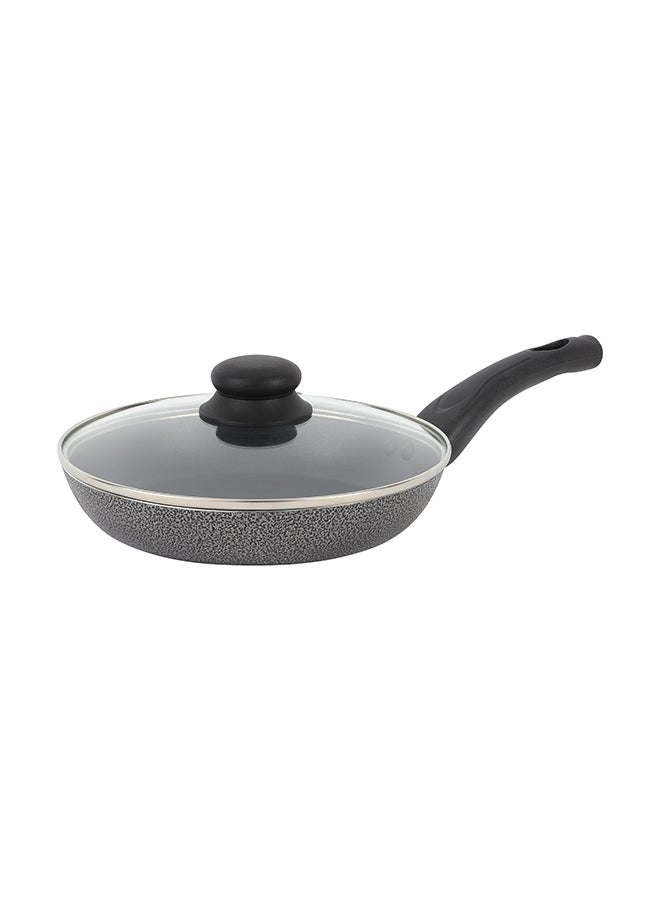 Frypan With Glass Lid Pfoa Free Lead Free 3 Layer Non-Stick Coating Cd Bottom Black/Grey With Clear Lid 22x4cm