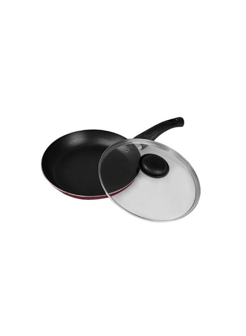 Frypan With Glass Lid Pfoa Free Lead Free 3 Layer Non-Stick Coating Cd Bottom Red/Black With Clear Lid 22x4cm