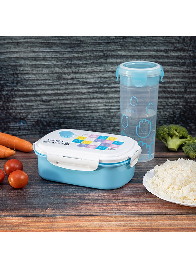 Lunch Box With Water Bottle Blue/White Water Bottle 650Ml, Lunch Box Pink/Blue/White - Assorted