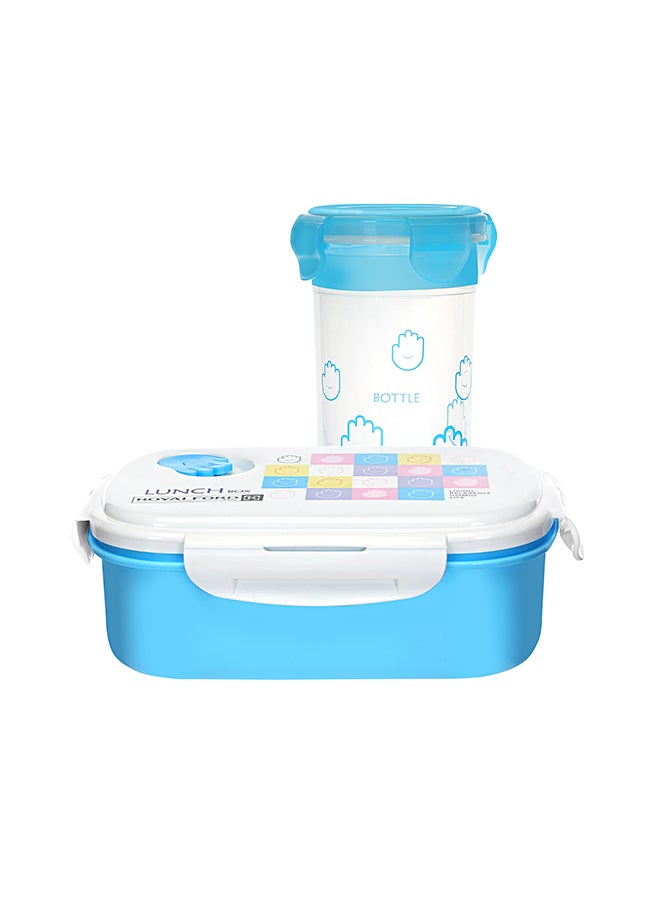 Lunch Box With Water Bottle Blue/White Water Bottle 650Ml, Lunch Box Pink/Blue/White - Assorted