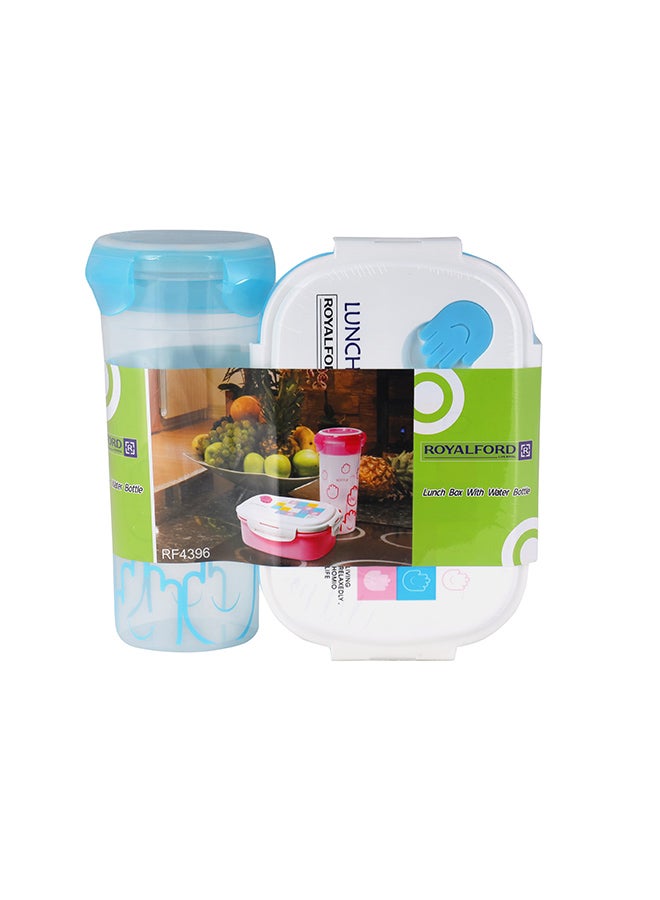 Lunch Box With Water Bottle Blue/White Water Bottle 650Ml, Lunch Box Pink/Blue/White - Assorted