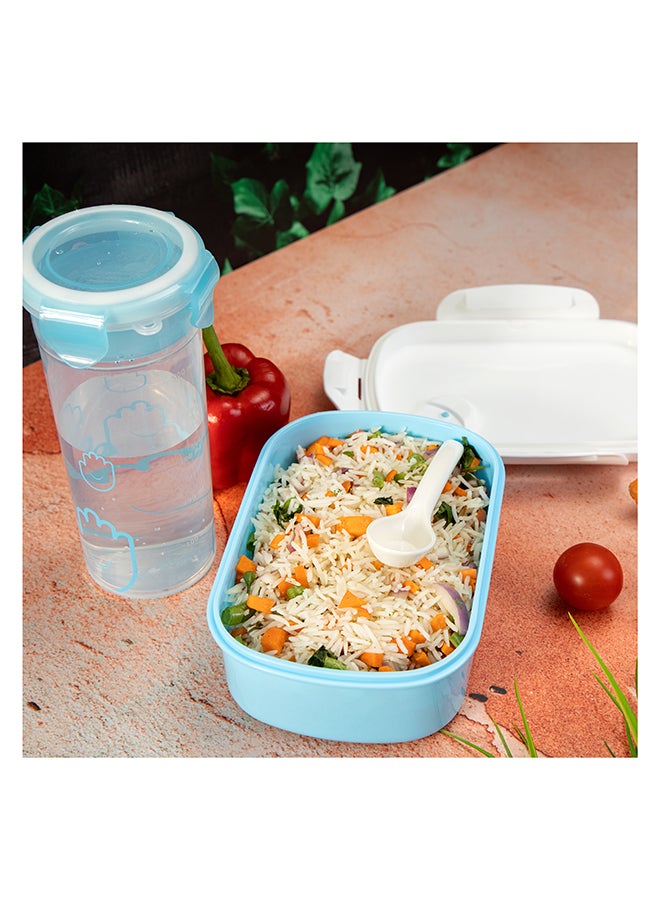 Lunch Box With Water Bottle Blue/White Water Bottle 650Ml, Lunch Box Pink/Blue/White - Assorted