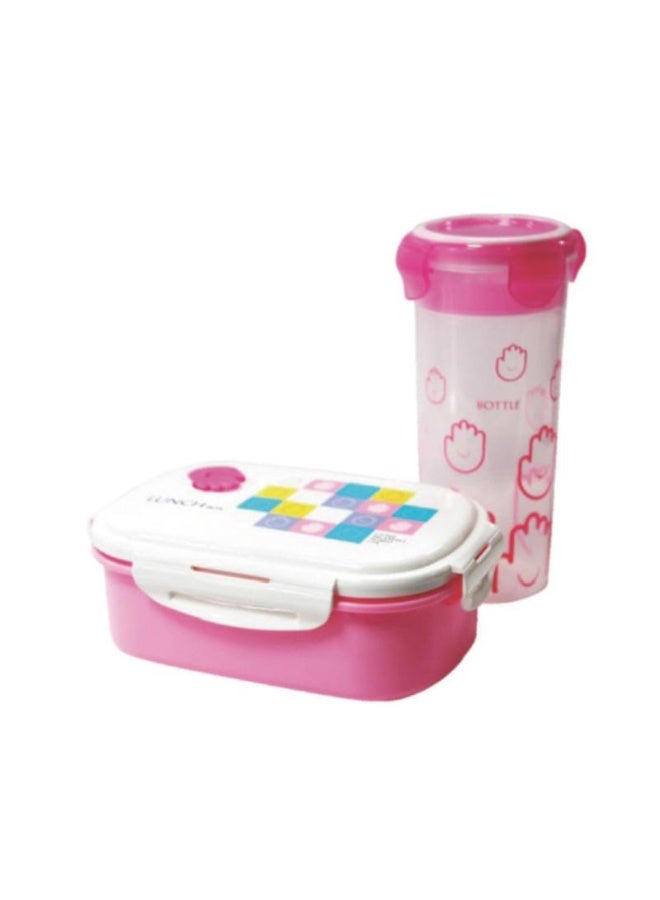 Royalford Lunch Box With Water Bottle Blue/White Water Bottle 650Ml, Lunch Box Pink/Blue/White - Assorted - Image 1