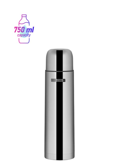 Stainless Steel Vacuum Bottle 750ML – Double Wall Insulated Water Bottle with Protruding Lid, Keeps Drinks Hot 18H & Cold 24H, Leak-Proof, Wide Mouth, Durable Flask for Travel, Office & Outdoor Use Silver 750ml