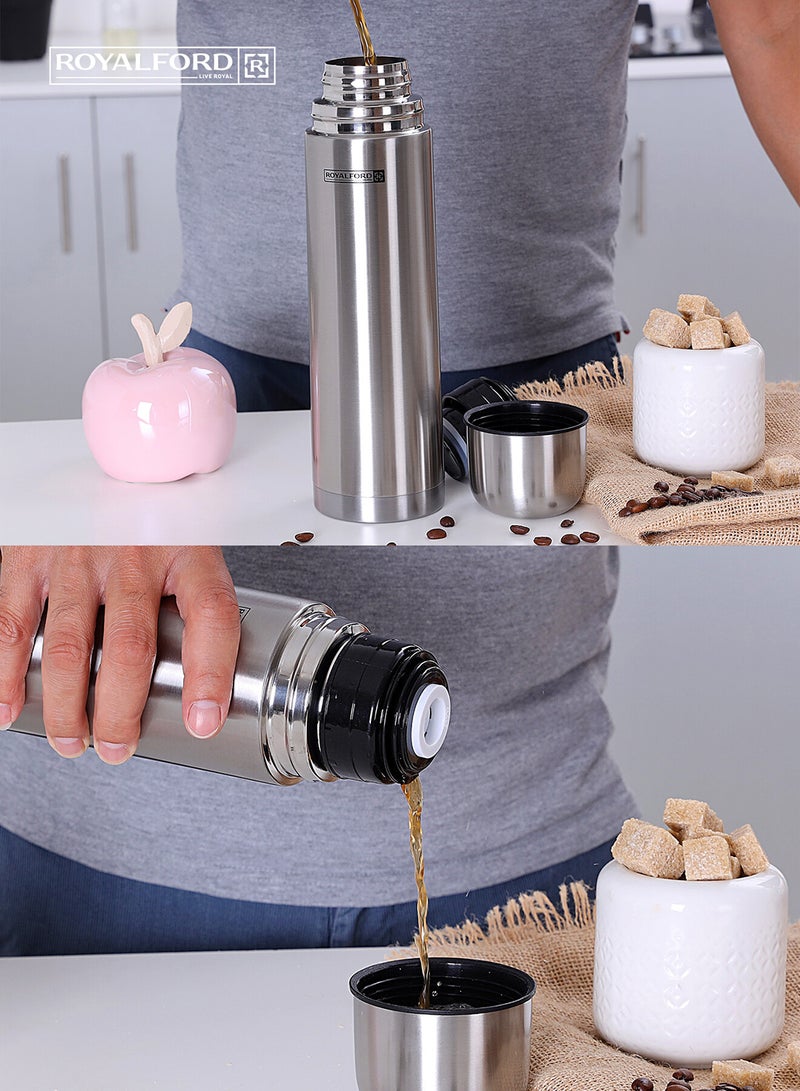 رويال فورد ترمس وزجاجة مياه مفرغة من الهواء مانعة للتسرب وآمنة للاستخدام في غسالة الأطباق فضي 1لترات - Image 5