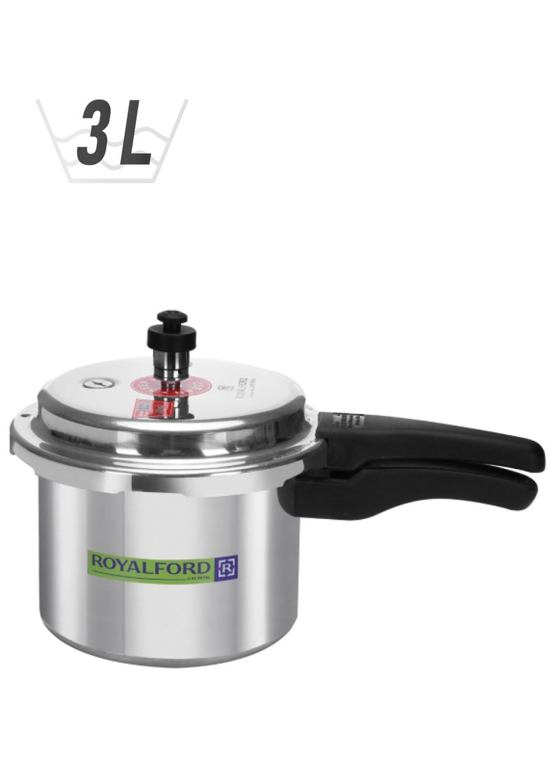 Royalford Pressure Cooker Induction Base 1 Rubber Gasket And Safety Valve Free Silver 3Liters  - Image 1