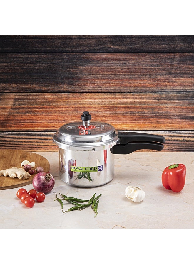 Royalford Pressure Cooker Induction Base Durable Aluminium Construction Uniform Heating Convenient To Use 38X24.5X19 Cm Multicolour 5Liters  - Image 3