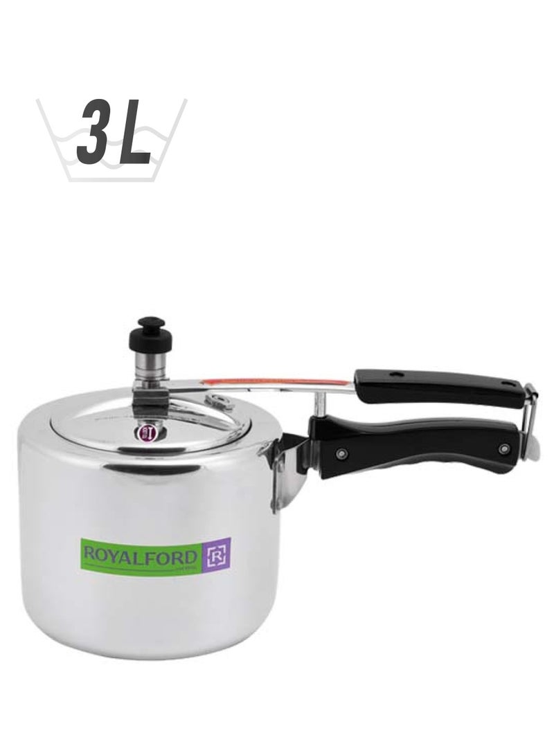 Royalford 3Ltr Pressure Cooker Aluminium Inner Lid Free Extra Gasket & Safety Valve Silver 3.0Liters  - Image 1