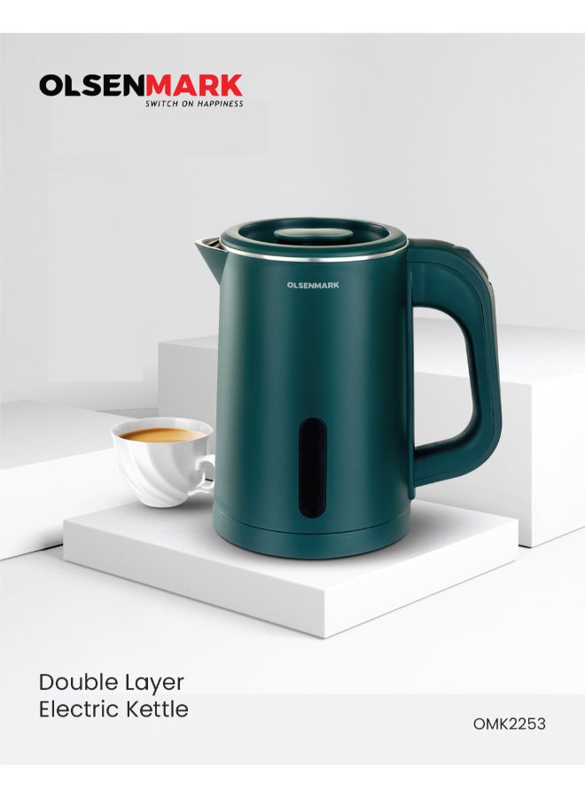Olsenmark 1.0 L Double Layer Electric Kettle, 360-Degree Rotation Base with Auto Safety Off/ Perfect for Boiling Water, Milk, Tea/ Overheat Protection, Dry Boil Protection 1 L 800 W OMK2253 Silver/Black/Green - Image 1