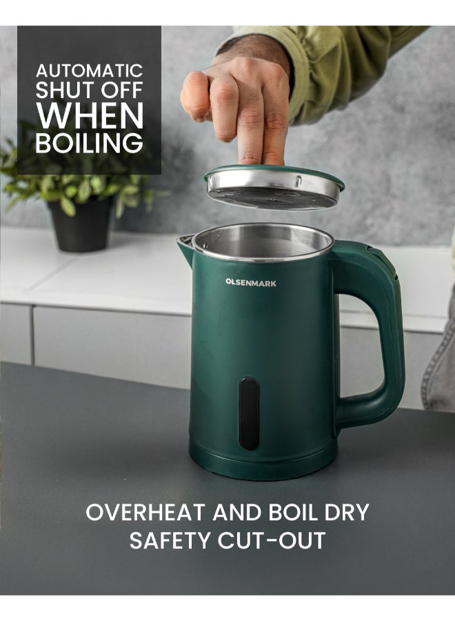 Olsenmark 1.0 L Double Layer Electric Kettle, 360-Degree Rotation Base with Auto Safety Off/ Perfect for Boiling Water, Milk, Tea/ Overheat Protection, Dry Boil Protection 1 L 800 W OMK2253 Silver/Black/Green - Image 2