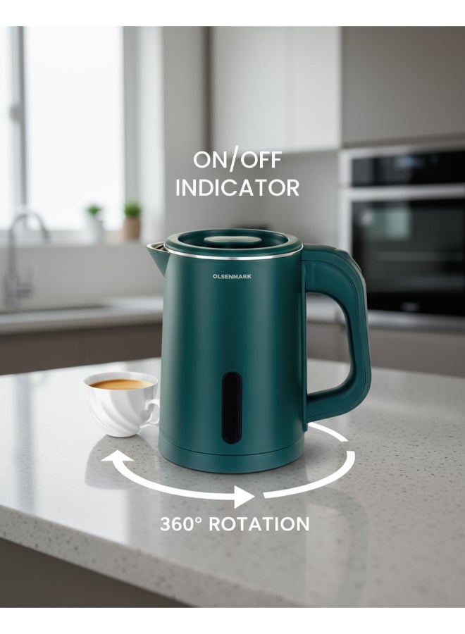 Olsenmark 1.0 L Double Layer Electric Kettle, 360-Degree Rotation Base with Auto Safety Off/ Perfect for Boiling Water, Milk, Tea/ Overheat Protection, Dry Boil Protection 1 L 800 W OMK2253 Silver/Black/Green - Image 4