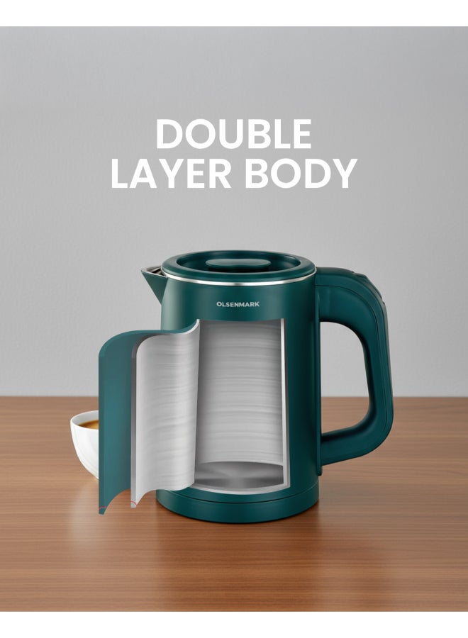 Olsenmark 1.0 L Double Layer Electric Kettle, 360-Degree Rotation Base with Auto Safety Off/ Perfect for Boiling Water, Milk, Tea/ Overheat Protection, Dry Boil Protection 1 L 800 W OMK2253 Silver/Black/Green - Image 3