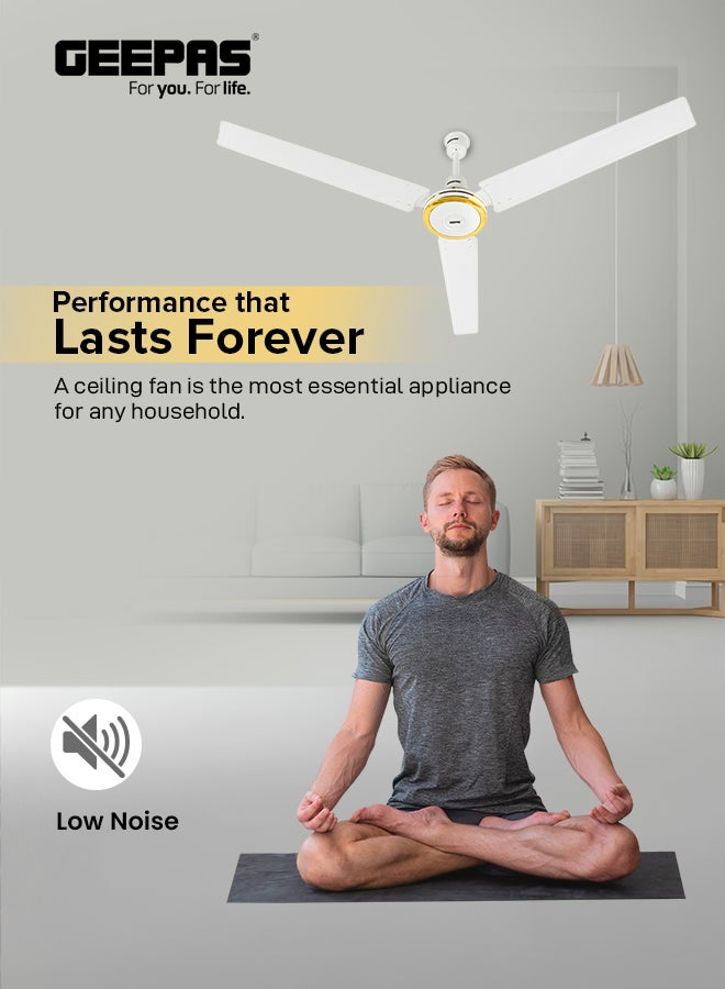 GEEPAS 56"Ceiling Fan | Double ball bearing | 3Speed | 3 Blade with Strong Air Breeze | Indoor Ceiling Fan with 290 RPM & Scratch Resistance Durable Body | Ideal for Living Room, Bed Room, and office 75 W GF9428 White  - Image 2