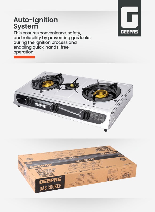 GEEPAS Gas Cooker, 3 Energy Efficient Burners With Heavy Cast Iron Mixing Tube| Low Gas Consumption And Saves 60% Gas| Auto Ignition System, LPG Gas Stove| Perfect For Home, Restaurants, Apartments GK6857 Silver  - Image 5