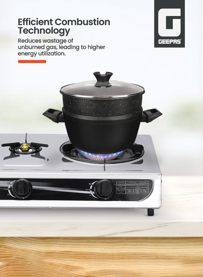 GEEPAS Gas Cooker, 3 Energy Efficient Burners With Heavy Cast Iron Mixing Tube| Low Gas Consumption And Saves 60% Gas| Auto Ignition System, LPG Gas Stove| Perfect For Home, Restaurants, Apartments GK6857 Silver  - Image 2