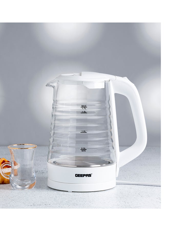 GEEPAS - Electric Glass Kettle- 360-Degrees Rotation, Light Indicator and Automatic Cut-Off| Perfect for Boiling Water, Milk, Tea| Transparent Kettle with Volume Marker| Modern Ergonomic Design| 2 Years Warranty 1.7 L 2200 W GK9902N White, Clear - Image 1