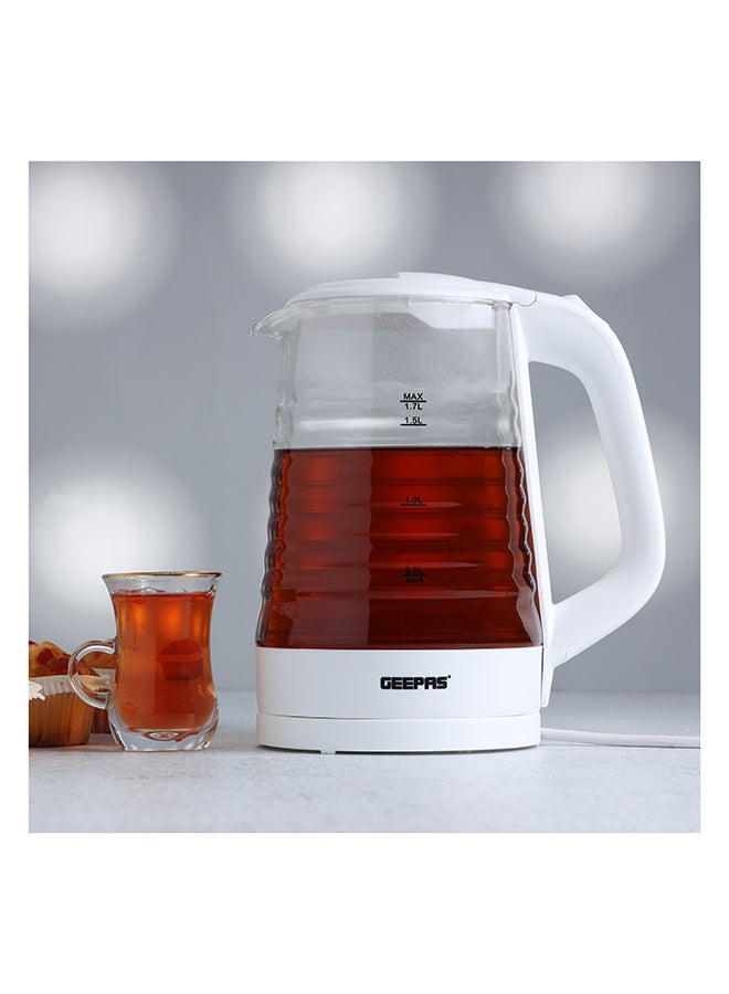 GEEPAS - Electric Glass Kettle- 360-Degrees Rotation, Light Indicator and Automatic Cut-Off| Perfect for Boiling Water, Milk, Tea| Transparent Kettle with Volume Marker| Modern Ergonomic Design| 2 Years Warranty 1.7 L 2200 W GK9902N White, Clear - Image 1
