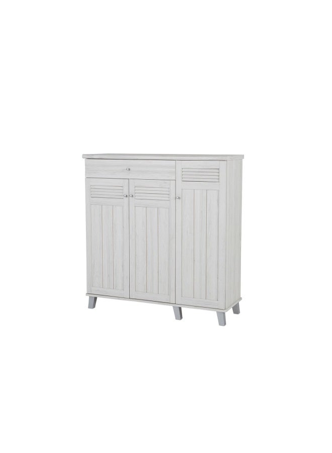 Pan Home Marta 1 x SHOE CABINET 114 cm L x 39 cm W 119cm H | 
Drawers, Storage, Tapered Legs 
| White Light Oak/Natural  - Image 4