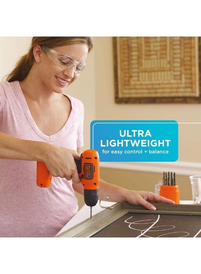 BLACK+DECKER 7.2V Li-Ion Cordless Electric Compact Drill Driver For Screwdriving & Fastening with 7 Pieces Screwdriver Bitset, Orange/Black - BDCD8MEA1-B5,2 years warranty Orange/Black 2.9 x 2.9 x 4.8 cm - Image 4