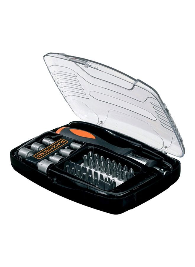BLACK+DECKER 40 Pieces Ratchet Screwdriver with Socket & Screwdriver Bitset in Kitbox A7062-XJ Black/Orange/Silver - Image 1
