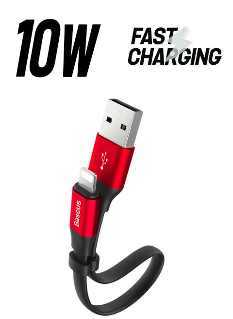 Nimble USB-A to Lightning Flat Cable 23cm- Ultra Portable iPhone/iPad/AirPods Charge Sync Cable for iPhone 13, 12, 11, 11 Pro, 11 Pro Max, XS, XS Max, XR, X, 8SE/8/8 Plus and More Red/Black