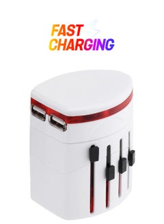 Universal All-In-One Travel Power Plug Adapter With Dual USB Charging Port White