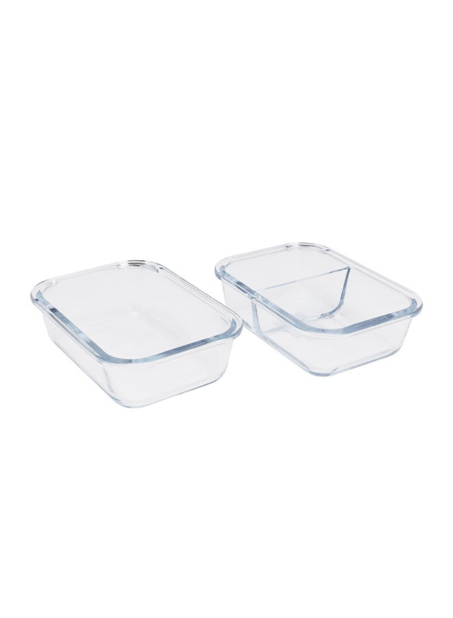 2Pcs Airtight Container Heat Resistant Borosilicate Glass 2X600Ml 169X124X54Mm Multicolor Assorted