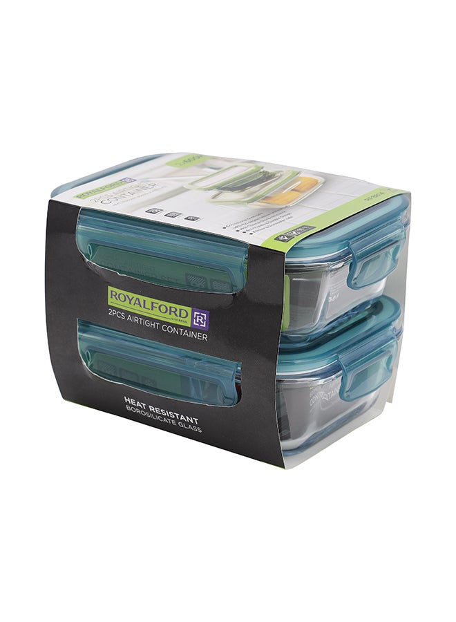 2Pcs Airtight Container Heat Resistant Borosilicate Glass 2X600Ml 169X124X54Mm Multicolor Assorted