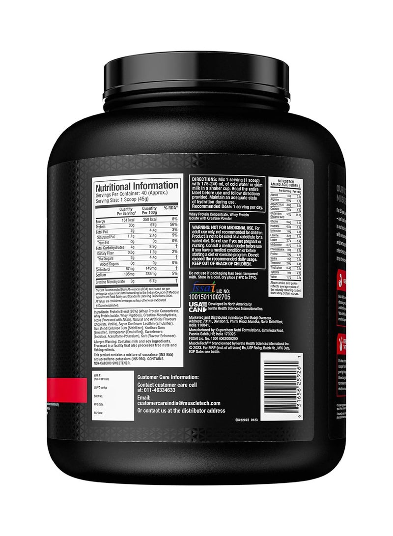 MuscleTech - Nitro Tech Whey Isolate PreWorkout Milk Chocolate 40 Servings, 1.81kg - Image 1