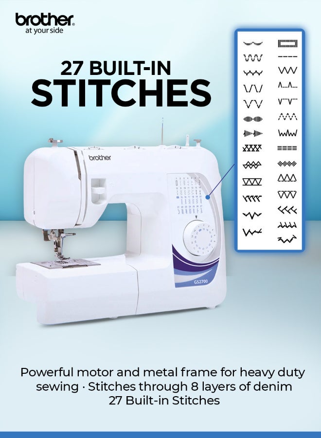 brother Traditional Metal Chassis Electric Sewing Machines Featuring 27 Built-In Stitch Selections For Convenient And Versatile Sewing | This Sewing Machine Features A Built-In Needle Threader And Quick Set Bobbin | 1-Step Buttonhole And | Made In Vietnam GS2700 White/Blue/Silver - Image 3