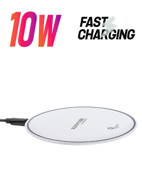 Qi Wireless Charger, Ultra-Slim Qi Certified Fast Wireless Charging Pad with LED Light, Anti Scratch Surface and Over-Heating Protection for iPhone X, 8, 8 Plus, Galaxy Note 8, S8, AuraPad-3 White