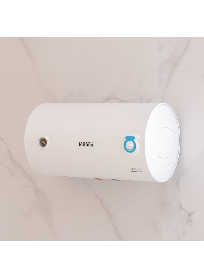DANUBE HOME Milano 50L Horizontal Electric Water Heater White 450x558mm, Bathroom Kitchen Hot Water Storage Tank For Daily Use White 50Liters - Image 4