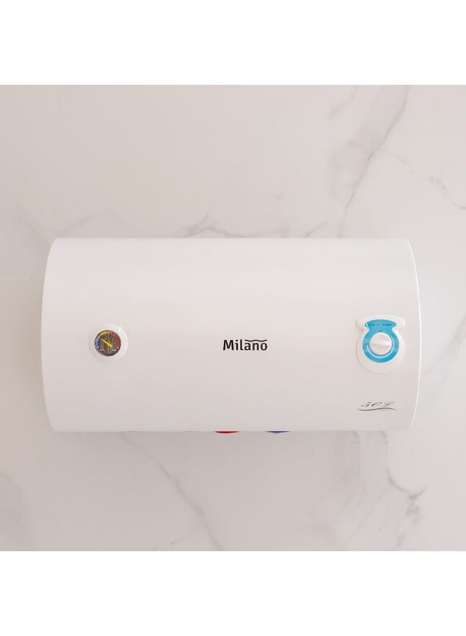DANUBE HOME Milano 50L Horizontal Electric Water Heater White 450x558mm, Bathroom Kitchen Hot Water Storage Tank For Daily Use White 50Liters - Image 1