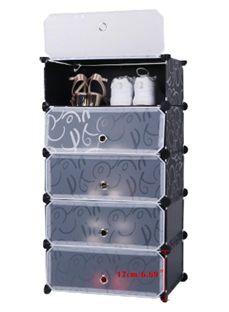 5-Cube Shoe Cabinet With Doors Black/Clear - Image 1