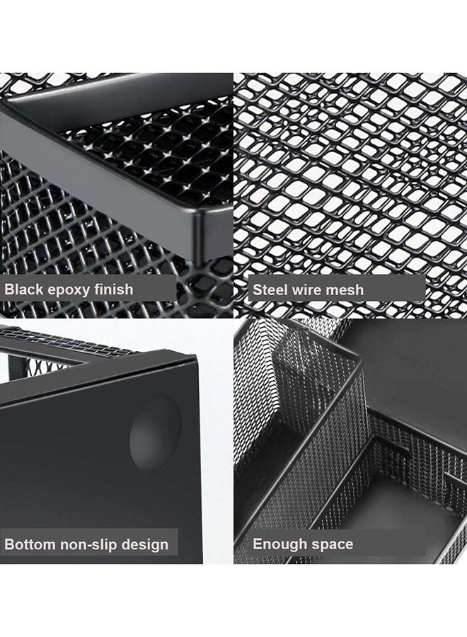 PARTNER 3-Compartment Metal Mesh Desk Organizer Black - Image 3