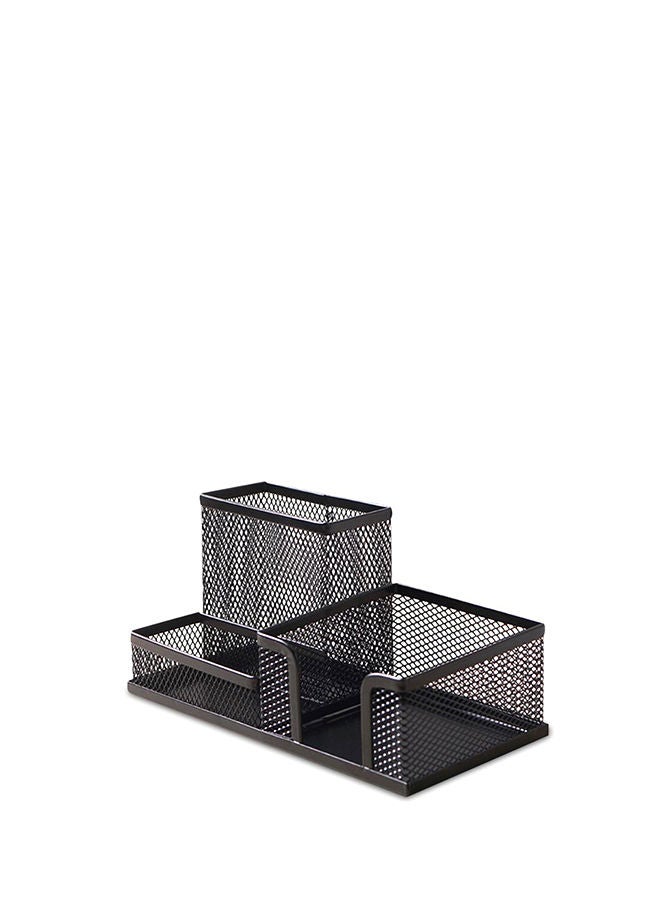 PARTNER 3-Compartment Metal Mesh Desk Organizer Black - Image 1