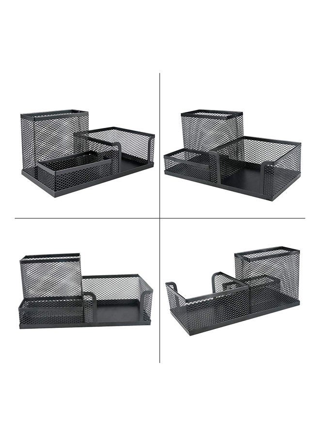 PARTNER 3-Compartment Metal Mesh Desk Organizer Black - Image 2