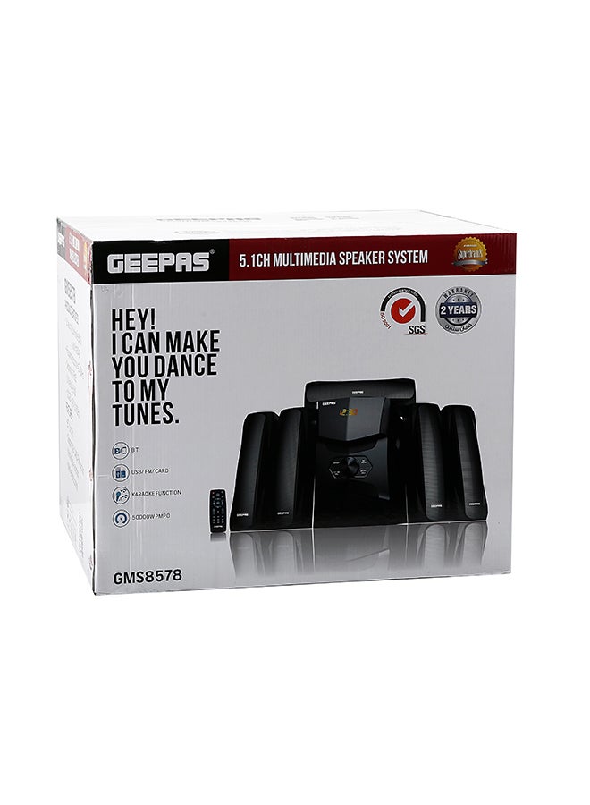 GEEPAS 5.1 Channel Multimedia Speaker System With Remote Control- FM Radio, Bluetooth, USB Input, SD Card Reader, Karaoke Function| LED Display, 50000W PMPO Speaker Unit| 2 Years Warranty GMS8578 Black GMS8578 Black - Image 5