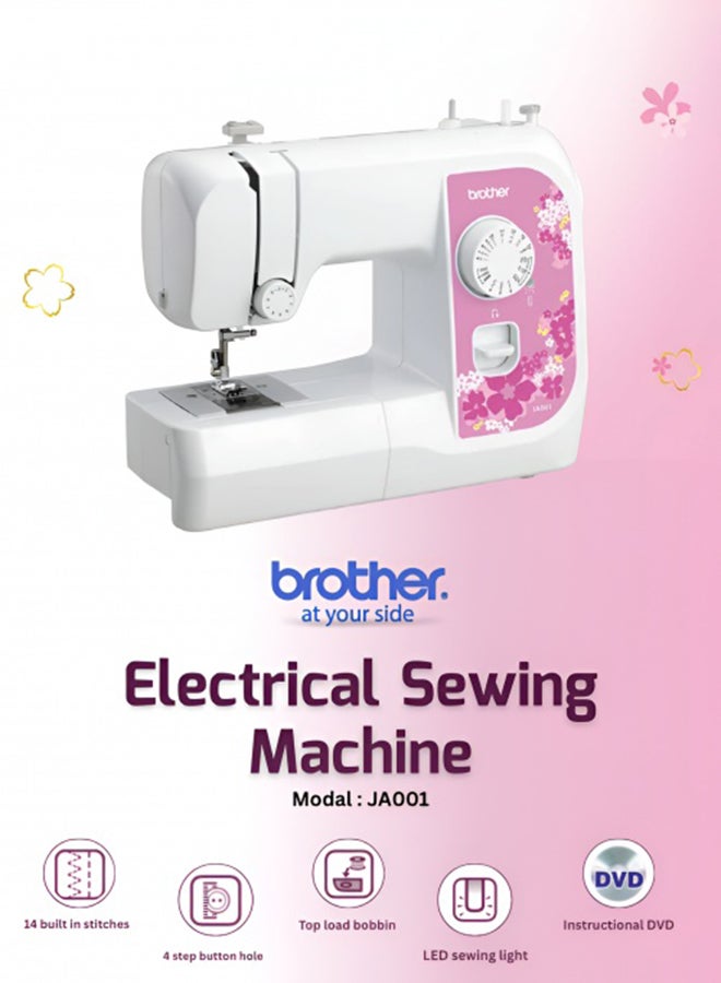 brother - Compact Electric Sewing Machine Easy To Use Sewing And Mending Machine | Featuring 14 Range Of Stitches And Free Arm Conversion This 4-Step Buttonhole | Top Load Bobbin System And Led Sewing Light | An Instructional DVD For Easy Setup And Operation | Made In Vietnam JA001 White/Pink - Image 1