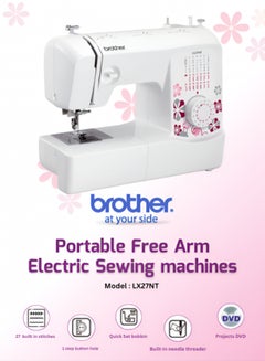 brother LX27NT Portable Free Arm Electric Sewing machines Traditional metal chassis sewing machines featuring 27 Built-in Stitches | Sewing Machine with Built-in Needle Threaderand Quick Set Bobbin | 1-Step Buttonhole and Instructional DVD Easy to Use for Beginners and Home Sewing |Sewing Machine with Maximum stitch width 5mm and Maximum stitch length 4mm |White/Pink/Grey color |Made in Vietnam LX27NT White/Pink/Grey  - Image 1