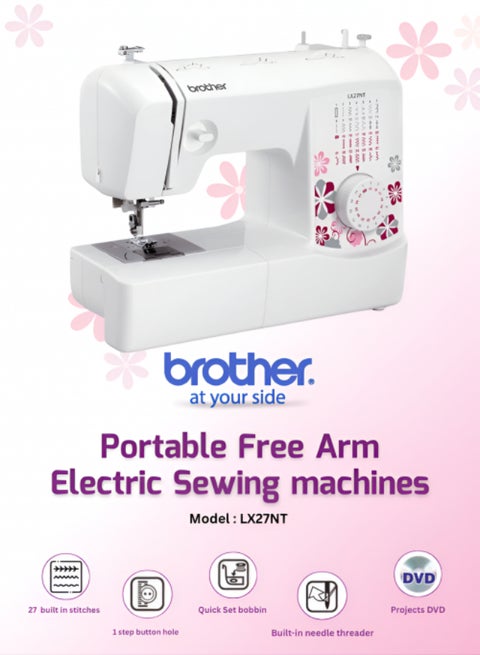 LX27NT Portable Free Arm Electric Sewing machines Traditional metal chassis sewing machines featuring 27 Built-in Stitches | Sewing Machine with Built-in Needle Threaderand Quick Set Bobbin | 1-Step Buttonhole and Instructional DVD Easy to Use for Beginners and Home Sewing |Sewing Machine with Maximum stitch width 5mm and Maximum stitch length 4mm |White/Pink/Grey color |Made in Vietnam LX27NT White/Pink/Grey